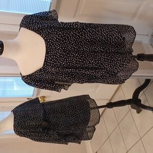 4/$40 Navy Blue & White Polka Dot Ruffled Blouse - Size 14P
